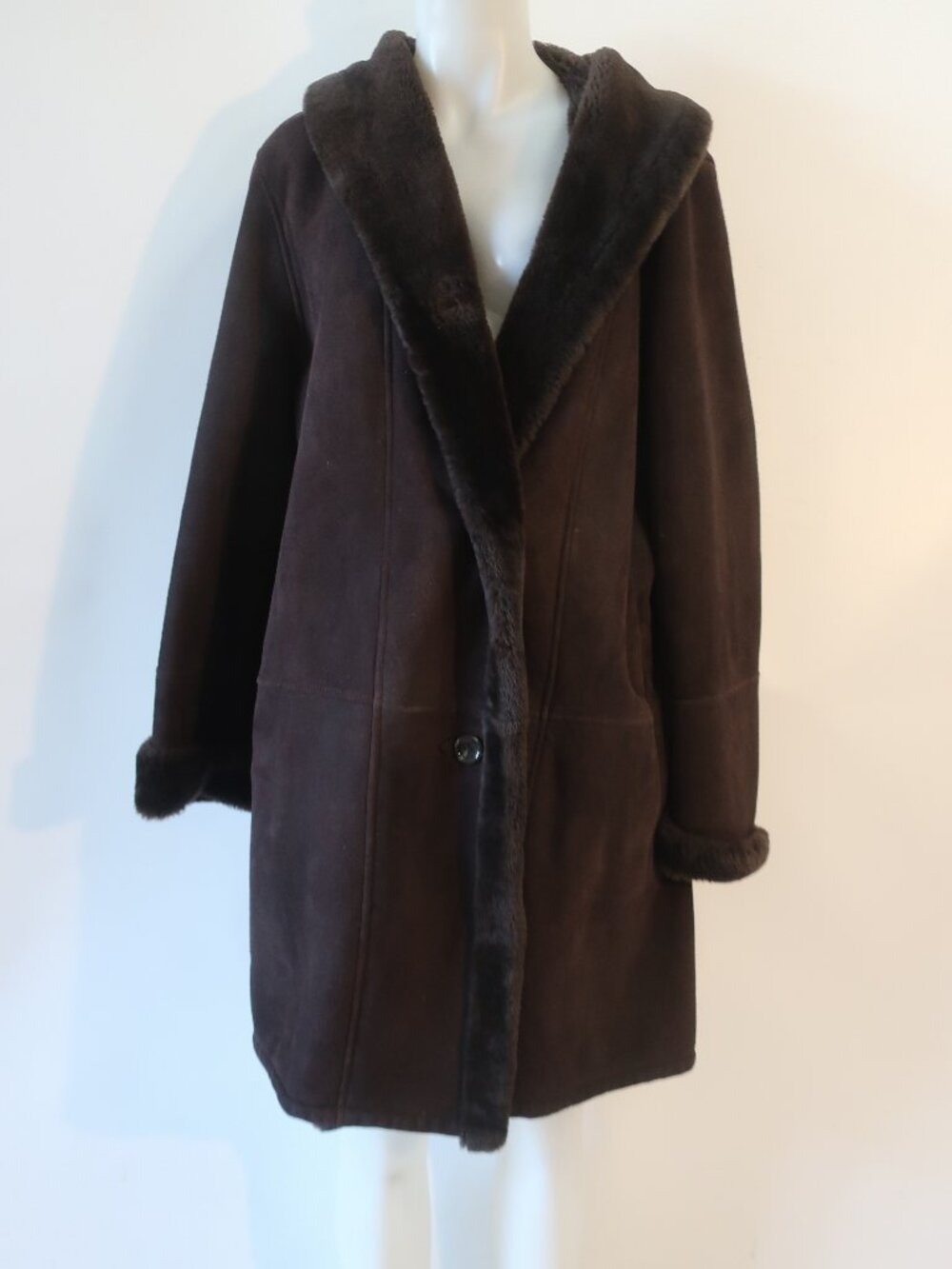 Womens Bloomingdale's Brown (Item- 27) Shearling Suede Mid-Length Coat XL